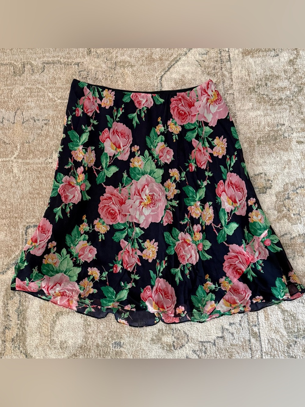 LRL Lauren Ralph Lauren Barbados French Navy Floral Silk Skirt - Womens 14 W
